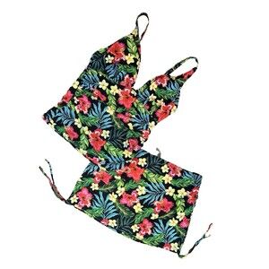 Simply Fit Women's Tropical Floral Print Bathing Suit Two Piece Tankini Large